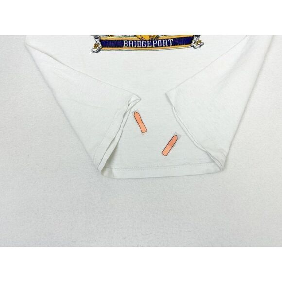 Vintage 1990 Bridgeport Basketball T-Shirt White Medium State Champs Single Sti - Picture 9 of 12